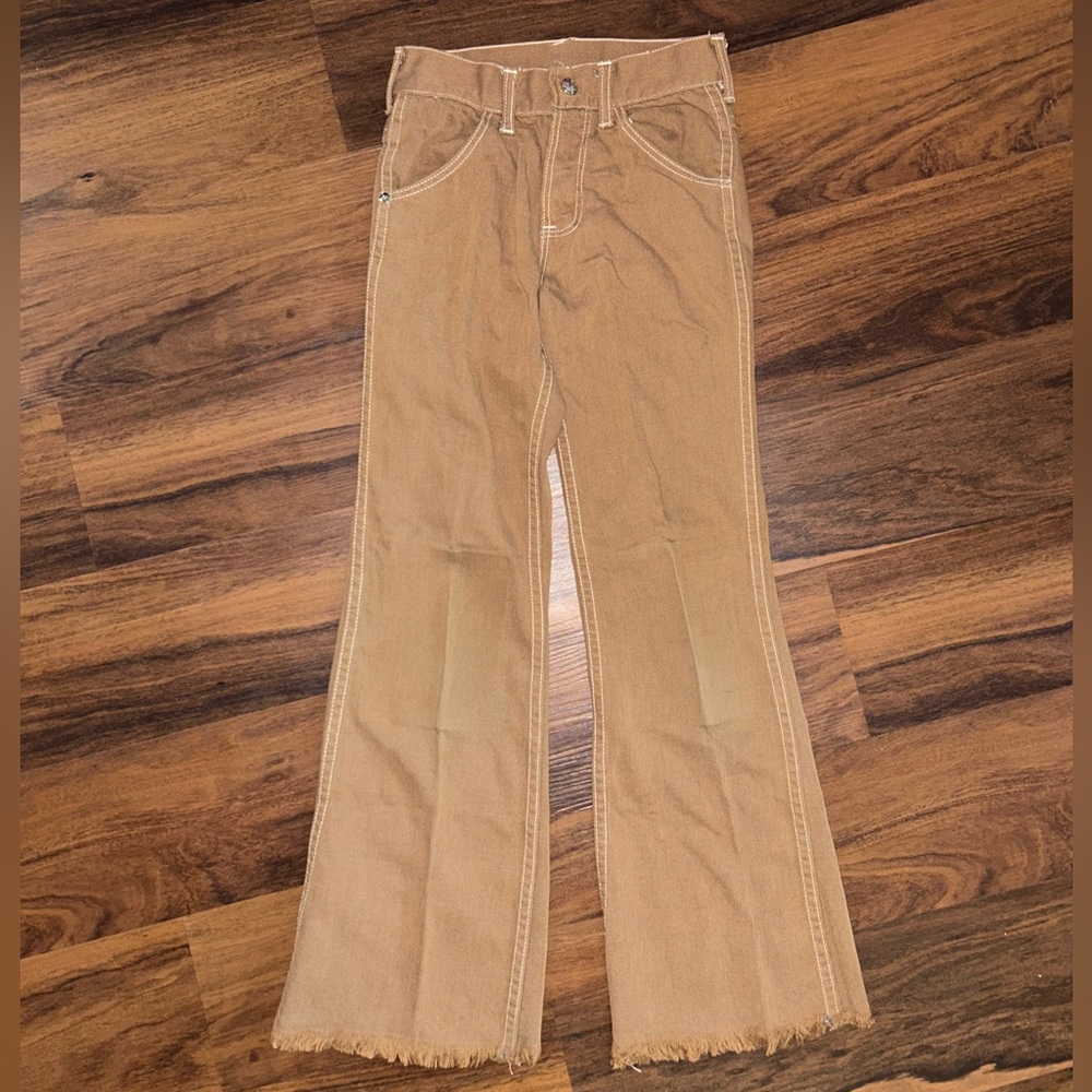 Vintage 70s sears perma prest pants boys size 12 slim Brown Double Knee Snap
